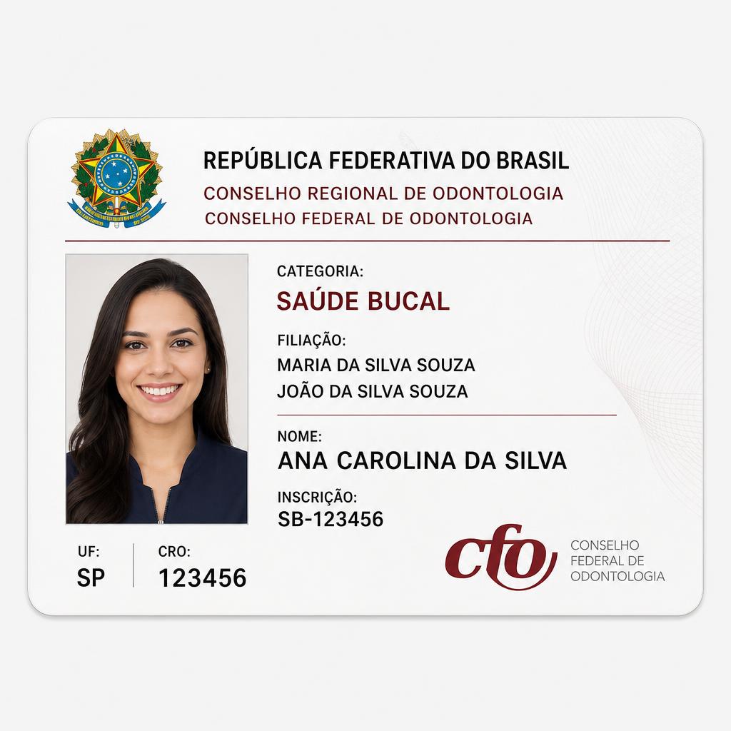 Carteirinha profissional do CRO na categoria Saúde Bucal